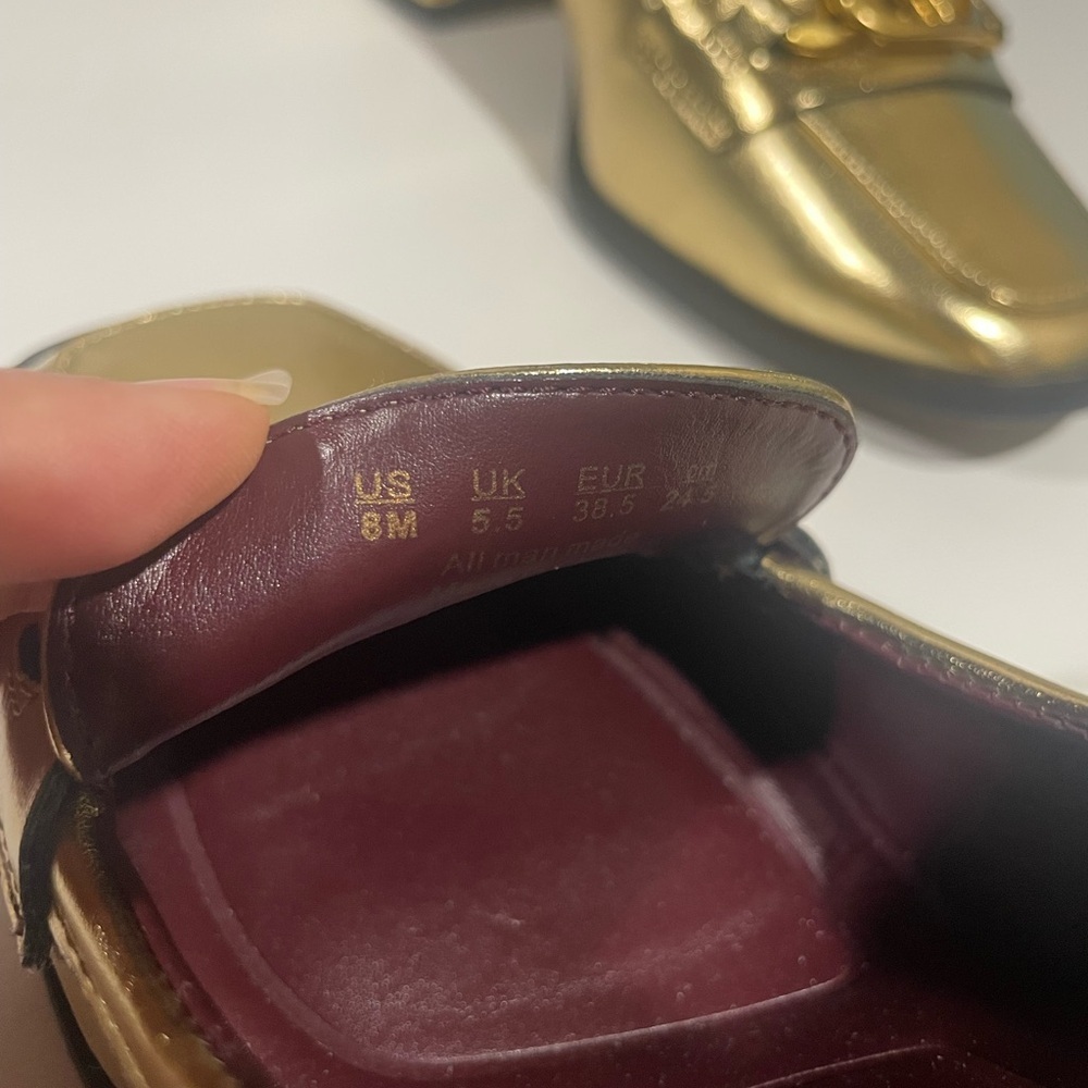 Women's Size 8 Franco Sarto Miri Loafer Gold Block High Heel Pump Shoes - Picture 8 of 12